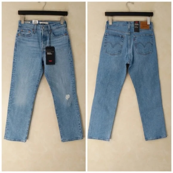 Levi's Wedgie Crop Straight Leg Jeans Distressed Tango Blue - Picture 16 of 16